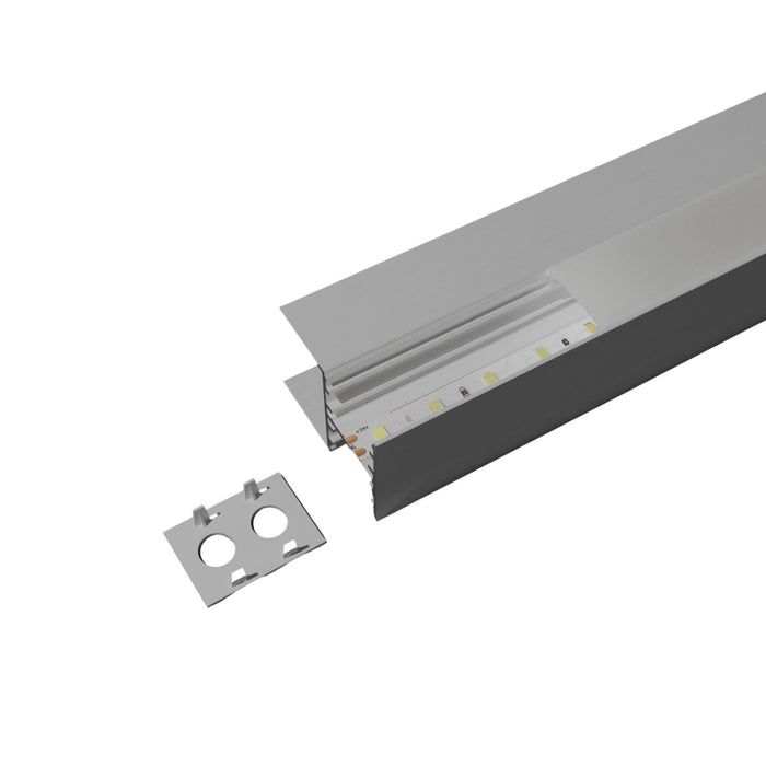 Kit Profilo Alluminio Completo Da 2 Metri Per Striscia Led, Doppio Esposizione Per Mensola, Dimensione 28.7*20.2mm, Larghezza Interna 10mm, 202g/m, Copertura Opale, Tappi Chiusura e Clip Fissaggio Incluso