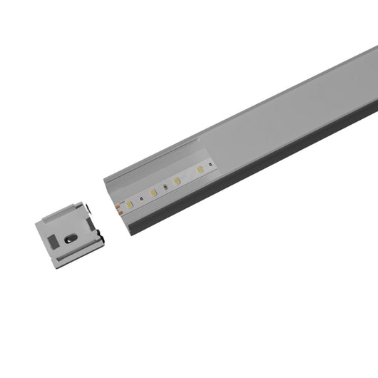 Kit Profilo Alluminio Completo Da 2 Metri Per Striscia Led, Larga Alta, Dimensione 20*20mm, Larghezza Interna 16mm, 211g/m, Copertura Opale, Tappi Chiusura e Clip Fissaggio Incluso