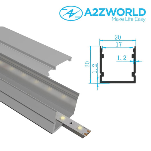 Kit Profilo Alluminio Completo Da 2 Metri Per Striscia Led, Larga Alta, Dimensione 20*20mm, Larghezza Interna 16mm, 211g/m, Copertura Opale, Tappi Chiusura e Clip Fissaggio Incluso