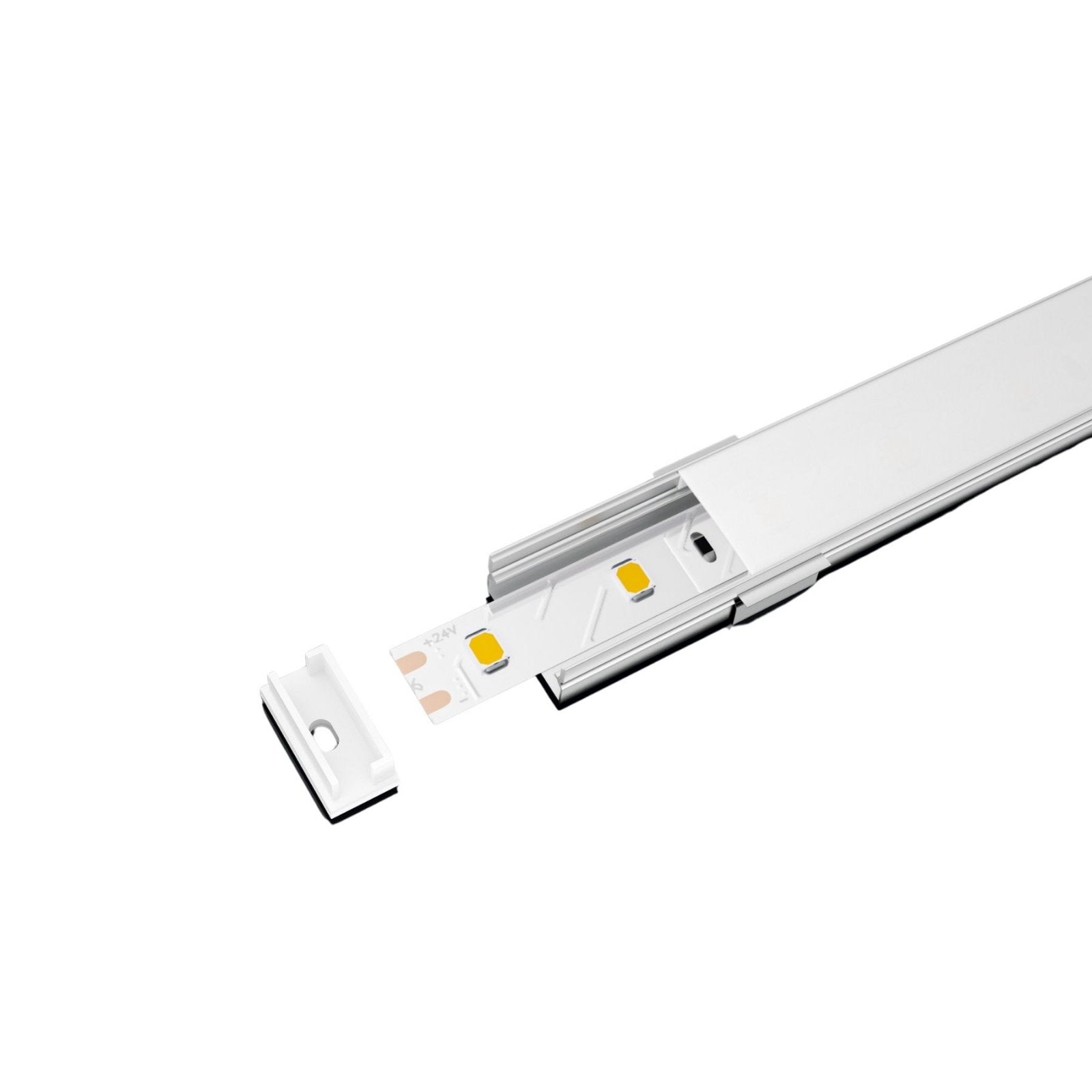 Kit Profilo Alluminio Completo Da 2 Metri Per Striscia Led, Larga Da Incasso, Dimensione 26.7*10mm, Larghezza Interna 17mm, 122g/m, Copertura Opale, Tappi Chiusura e Clip Fissaggio Incluso,BAV23175