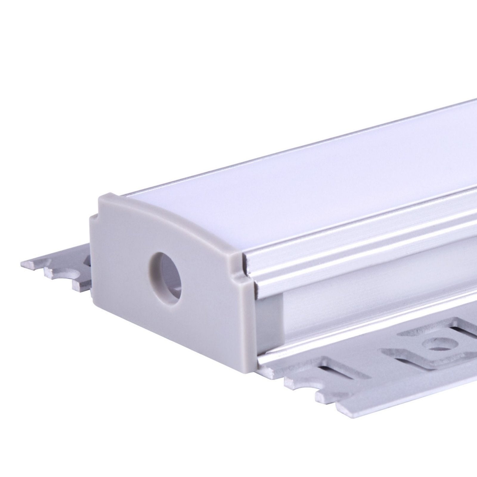 Kit Profilo Alluminio Completo Da 2 Metri Per Striscia Led, Larga Da Incasso Cartongesso Con Alette Scomparsa,  Dimensione 61.8*13.8mm, Larghezza Interna 20mm, 305g/m, Copertura Opale, Tappi Chiusura e Clip Fissaggio Incluso