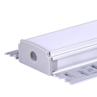 Kit Profilo Alluminio Completo Da 2 Metri Per Striscia Led, Larga Da Incasso Cartongesso Con Alette Scomparsa,  Dimensione 61.8*13.8mm, Larghezza Interna 20mm, 305g/m, Copertura Opale, Tappi Chiusura e Clip Fissaggio Incluso