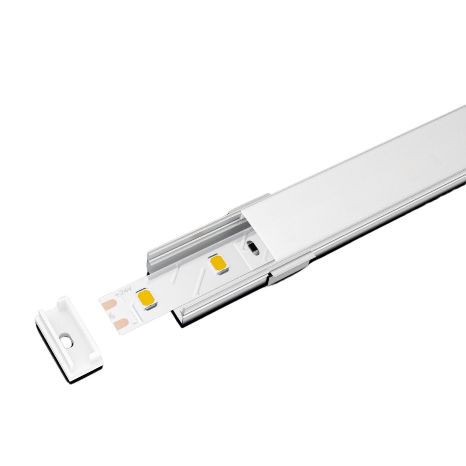 Kit Profilo Alluminio Completo Da 2 Metri Per Striscia Led, Larga Standard, Dimensione 19.7*10mm, Larghezza Interna 17mm, 109g/m, Copertura Opale, Tappi Chiusura e Clip Fissaggio Incluso,BAV23174
