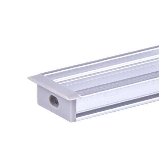 Kit Profilo Alluminio Completo Da 2 Metri Per Striscia Led, Larga Da Incasso, Dimensione 27.1*11.3mm, Larghezza Interna 12mm, 224g/m, Copertura Opale, Tappi Chiusura e Clip Fissaggio Incluso