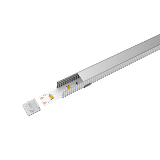 Kit Profilo Alluminio Completo Da 2 Metri Per Striscia Led, Standard Alta, Dimensione 14.2*14.3mm, Larghezza Interna 10mm, 103g/m, Copertura Opale, Tappi Chiusura e Clip Fissaggio Incluso