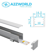 Kit Profilo Alluminio Completo Da 2 Metri Per Striscia Led, Standard Alta, Dimensione 14.2*14.3mm, Larghezza Interna 10mm, 103g/m, Copertura Opale, Tappi Chiusura e Clip Fissaggio Incluso