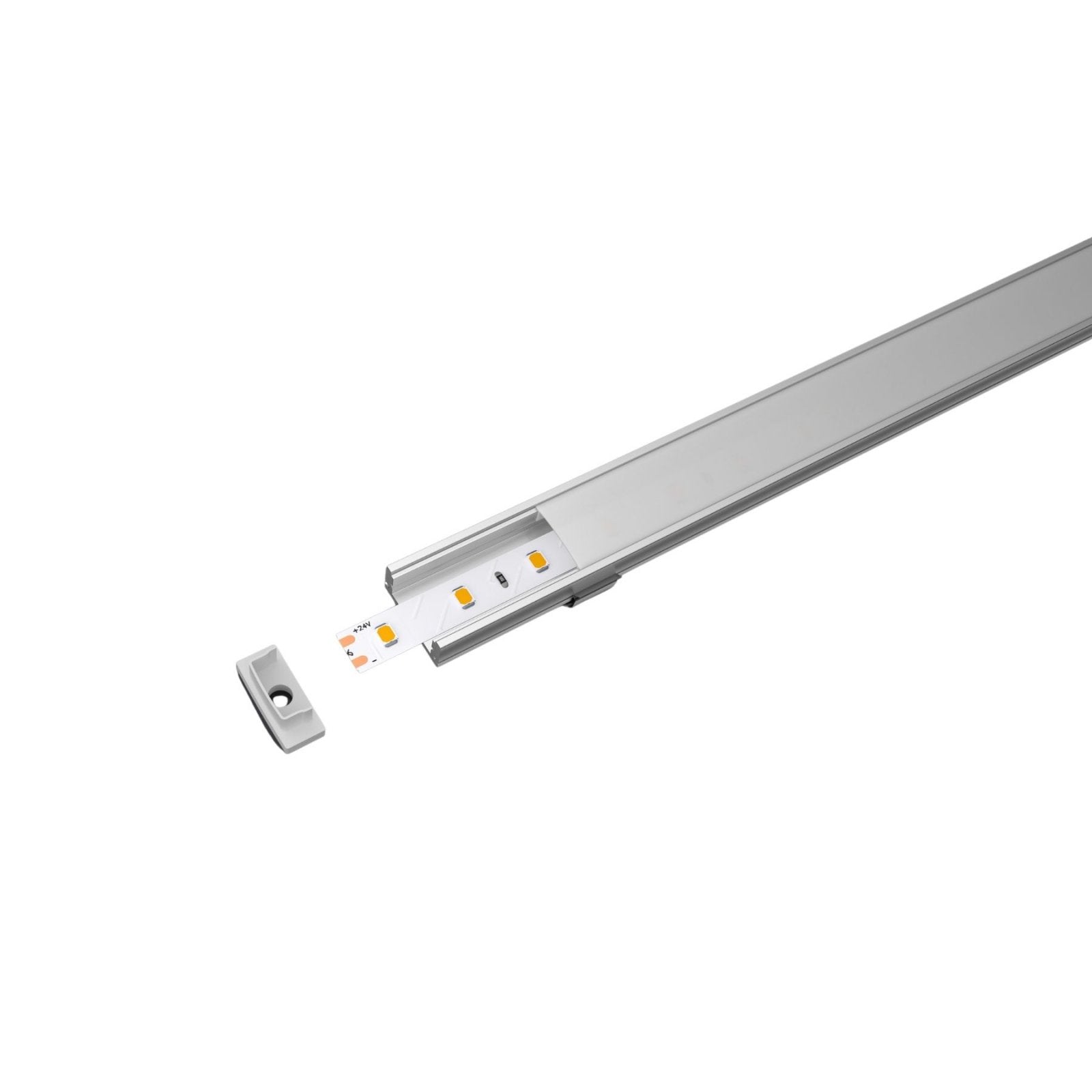 Kit Profilo Alluminio Completo Da 2 Metri Per Striscia Led, Standard, Dimensione 17.4*7mm, Larghezza Interna 12.4mm, 115g/m, Copertura Opale, Tappi Chiusura e Clip Fissaggio Incluso,BAV10321,BAV3355,BA1707,BAV3370
