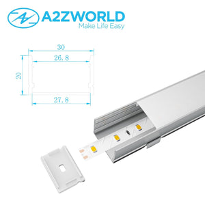 Kit Profilo Alluminio Completo Da 2 Metri Per Striscia Led, Super Larga e Alta, Dimensione 30*20mm, Larghezza Interna 25mm, 234g/m, Copertura Opale, Tappi Chiusura e Clip Fissaggio Incluso,BAV3371