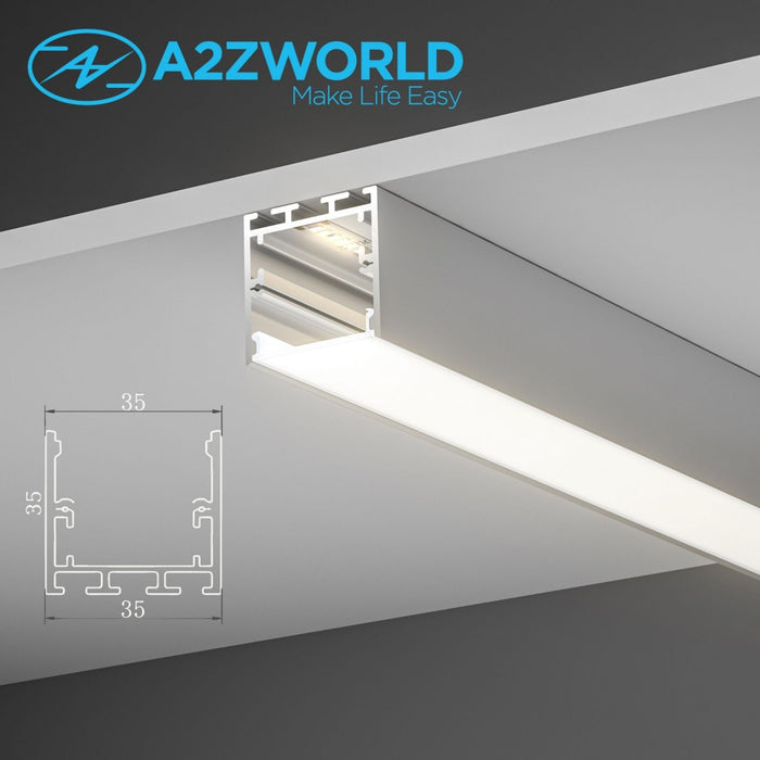 Kit Profilo Alluminio Completo Da 2 Metri Per Striscia Led, Super Larga e Alta, Dimensione 35*35mm, Larghezza Interna 30mm, 455g/m, Copertura Opale, Tappi Chiusura e Clip Fissaggio Incluso