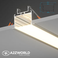 Kit Profilo Alluminio Completo Da 2 Metri Per Striscia Led, Super Larga e Alta Da Incasso, Dimensione 63.5*35mm, Larghezza Interna 44mm, 515g/m, Copertura Opale, Tappi Chiusura e Clip Fissaggio Incluso
