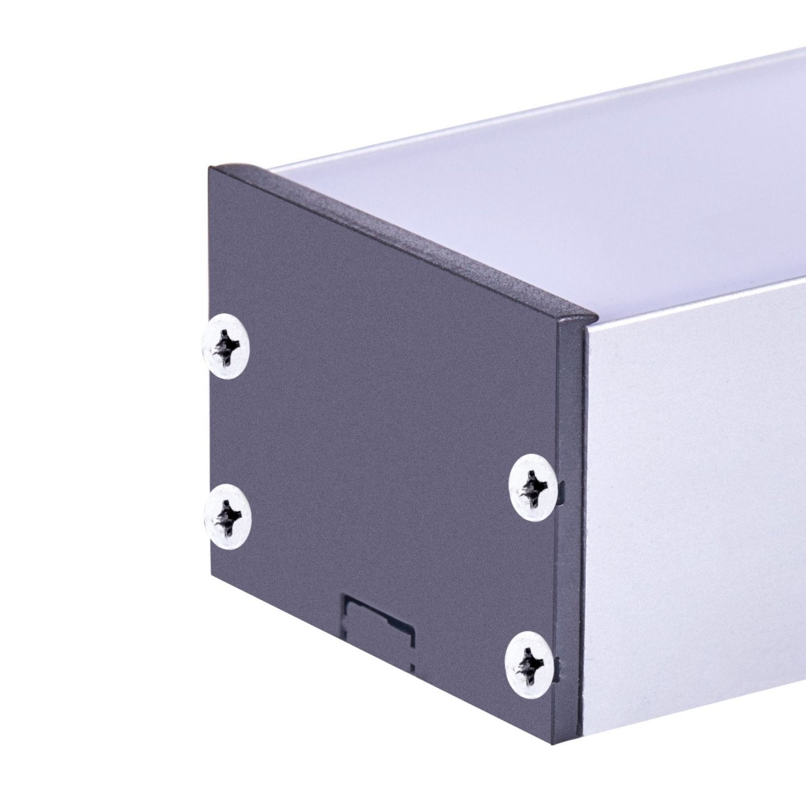 Kit Profilo Alluminio Completo Da 2 Metri Per Striscia Led, Super Larga e Alta, Dimensione 48.5*35mm, Larghezza Interna 44mm, 479g/m, Copertura Opale, Tappi Chiusura e Clip Fissaggio Incluso