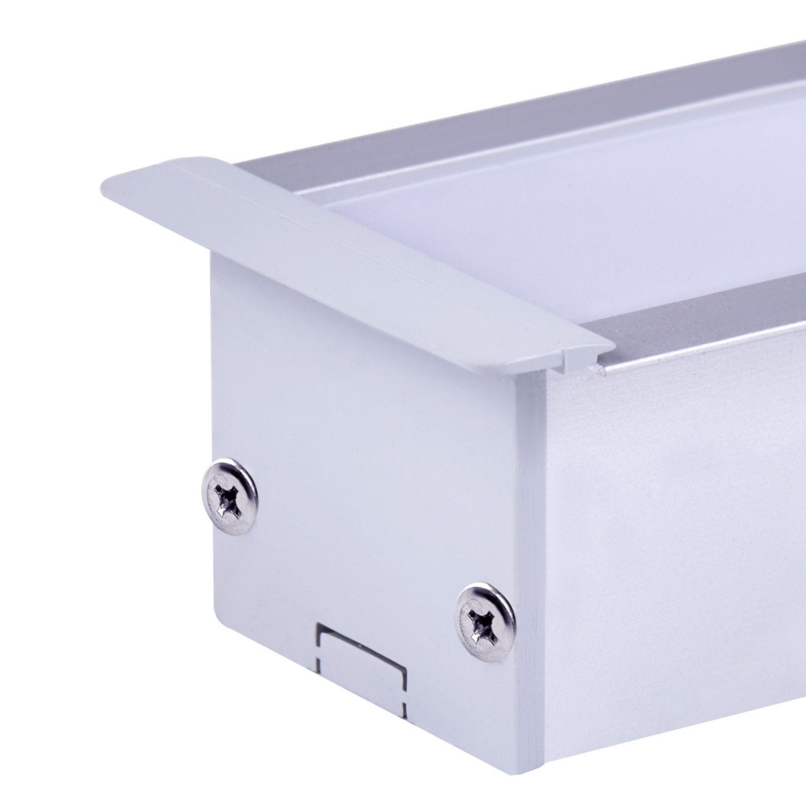 Kit Profilo Alluminio Completo Da 2 Metri Per Striscia Led, Super Larga e Alta Da Incasso, Dimensione 55*34.8mm, Larghezza Interna 34mm, 444g/m, Copertura Opale, Tappi Chiusura e Clip Fissaggio Incluso