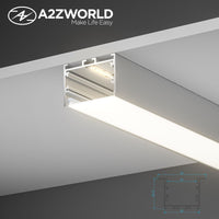 Kit Profilo Alluminio Completo Da 2 Metri Per Striscia Led, Super Larga e Alta, Dimensione 48.5*35mm, Larghezza Interna 44mm, 479g/m, Copertura Opale, Tappi Chiusura e Clip Fissaggio Incluso