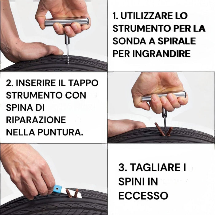 Kit Ripara Gomme Pneumatici Tubeless Riparazione Foratura Auto Moto ScooterArt.5326