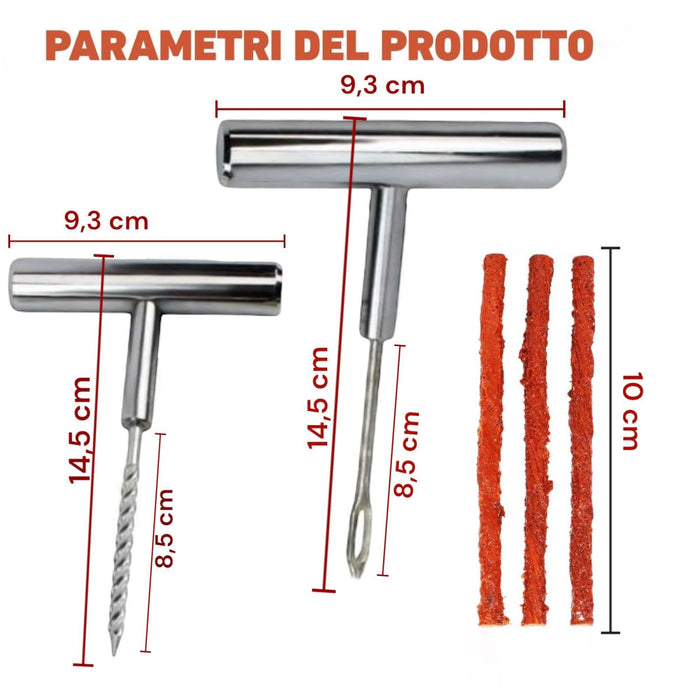 Kit Ripara Gomme Pneumatici Tubeless Riparazione Foratura Auto Moto ScooterArt.5326