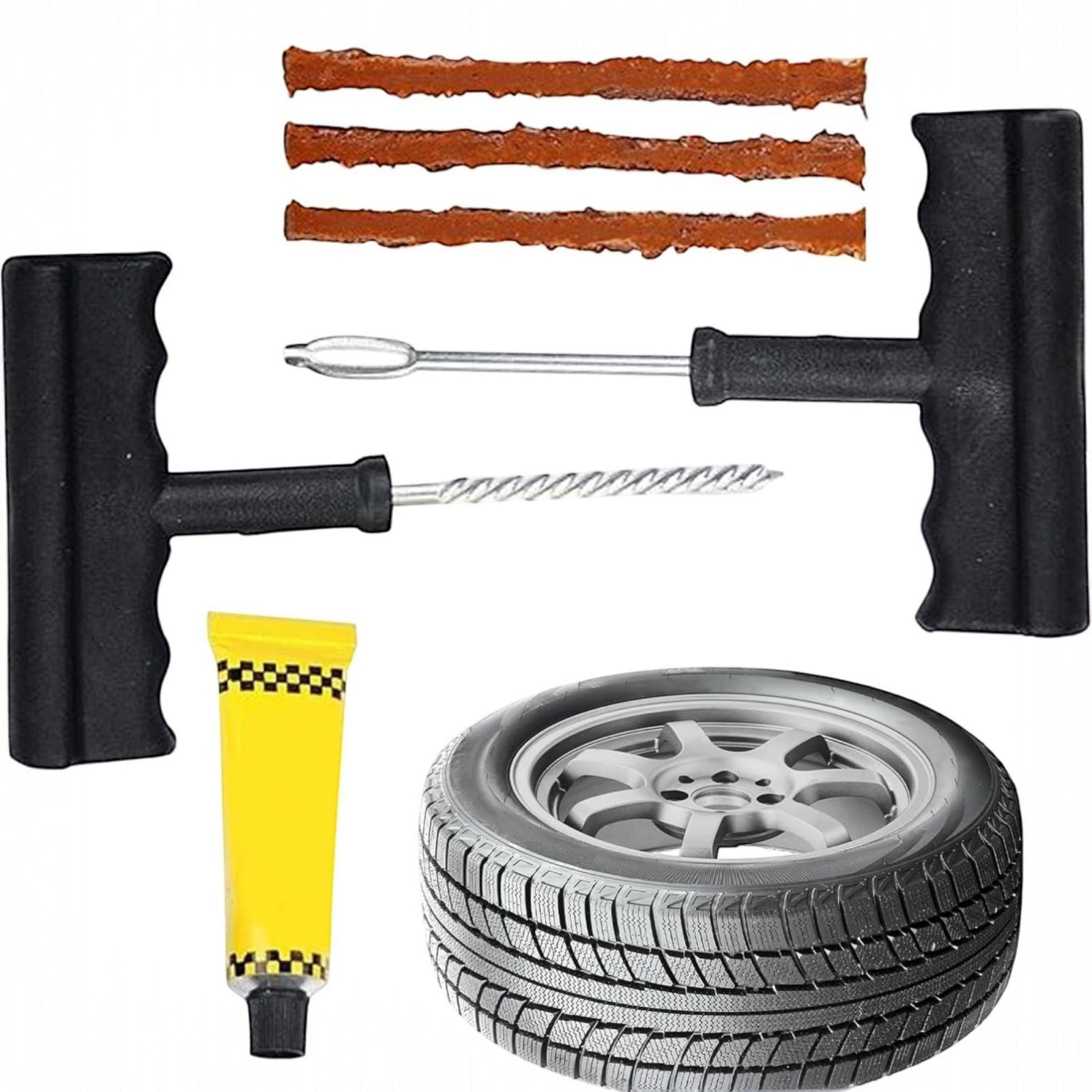 Kit Ripara Gomme Pneumatici Tubeless Riparazione Foratura Auto Moto Scooter 003026