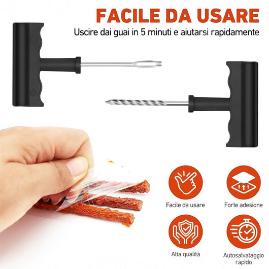 Kit Ripara Gomme Pneumatici Tubeless Riparazione Foratura Auto Moto Scooter 003026