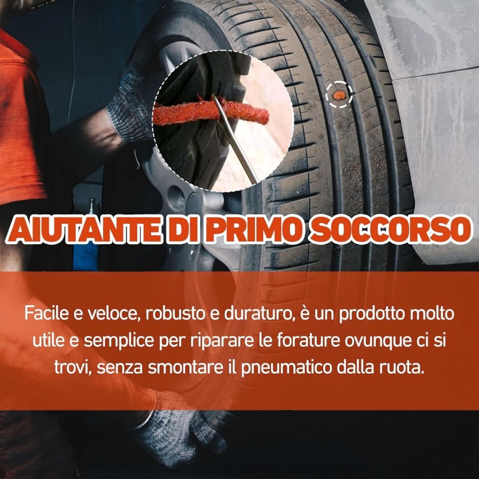 Kit Ripara Gomme Pneumatici Tubeless Riparazione Foratura Auto Moto Scooter 003026