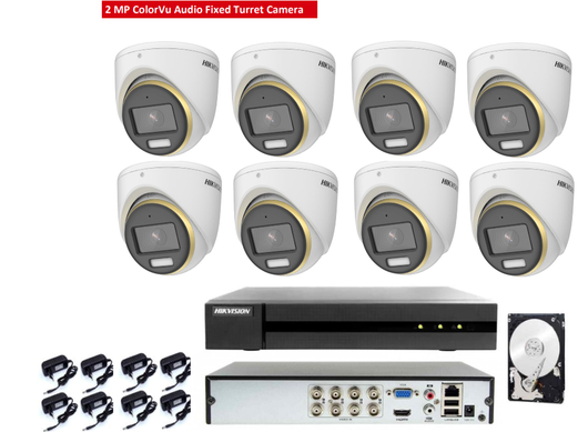 Kit Videosorveglianza Hikvision DVR con 8 Telecamere 2MP ColorVu Audio e HDD 1TB