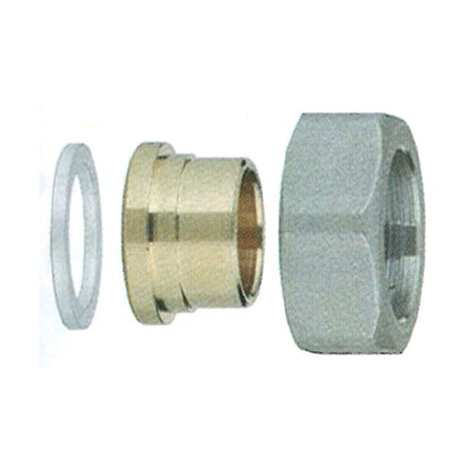 Kit attacco a saldare 3/4" - misura 14, dado, codolo, guarnizione in alluminio, GAS BOX. MADE IN ITALY