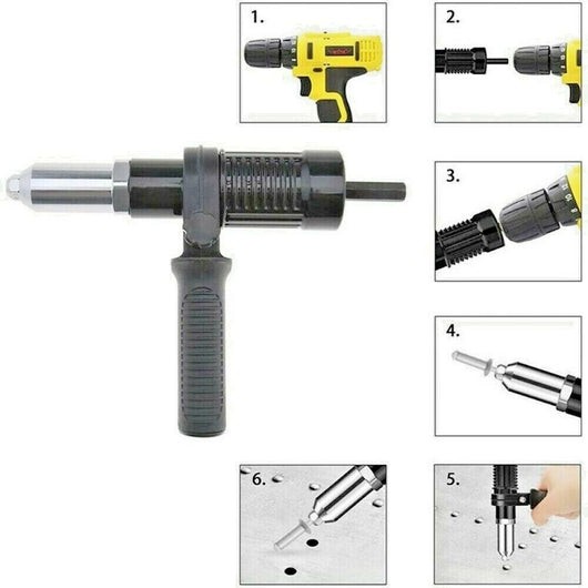 Kit conversione da trapano avvitatore a rivettatrice con impugnatura e testine