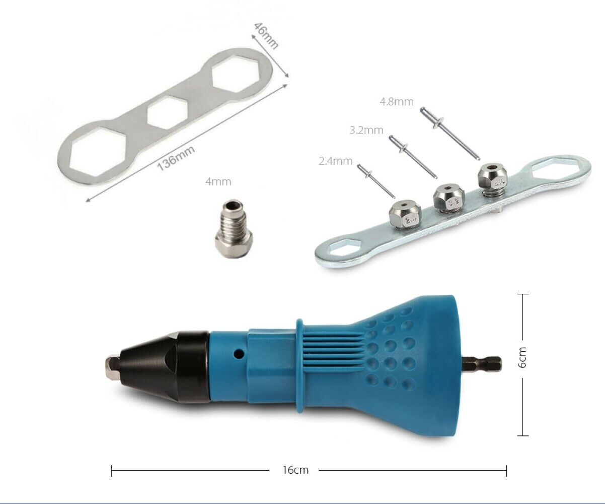 Kit conversione da trapano avvitatore a rivettatrice testine da 2.4 3.2 4.0 4.8