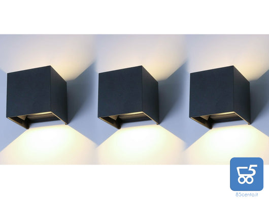 Kit da 3 Lampade da parete a LED 12 W 4000K IP65 LED per Interni ed Esterni Fascio di Luce Regolabile Bianco Naturale - EX DEMO