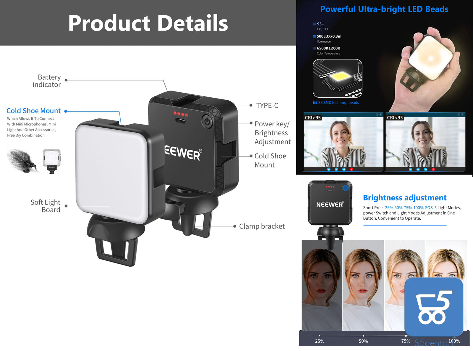 Kit di illuminazione per videoconferenza Neewer per telefono Laptop iPad illuminazione Zoom per Laptop Mini luce Video USB per videoconferenza