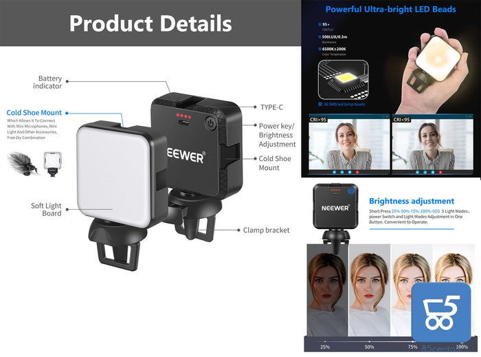 Kit di illuminazione per videoconferenza Neewer per telefono Laptop iPad illuminazione Zoom per Laptop Mini luce Video USB per videoconferenza