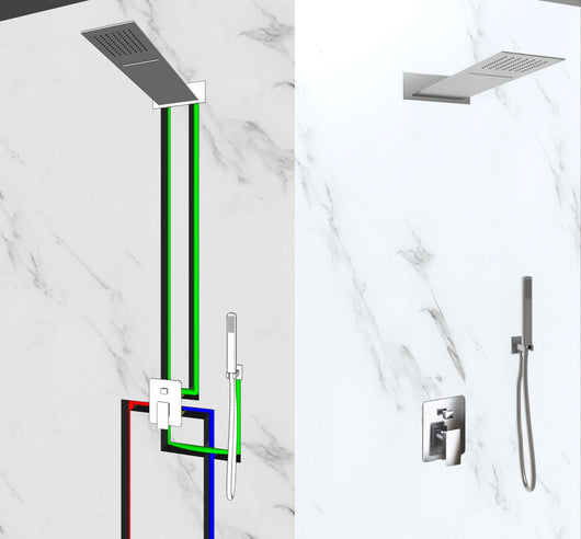 Kit doccia a tre vie , miscelatore soffione, cascata e doccetta Sicena Melop