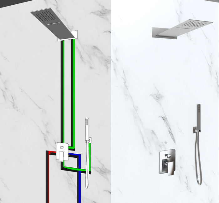 Kit doccia a tre vie , miscelatore soffione, cascata e doccetta Sicena Melop