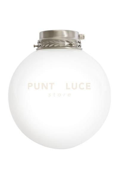 Kit luce in vetro bianco con portalampada cromo spazzolato attacco E27 diametro 20cm per ventilatori