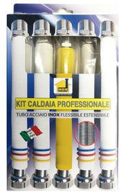 Kit tubi flessibili estensibili caldaia acciaio inox 200 400 gas 1/2 mf uni 11353 2 x 1/2-3/4 mf 2 x  3/4"mf acqua DM 174