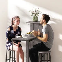 Set tavolo da pranzo alto con 2 sedie da bar, con ripiani e portabottiglie, Legno naturale