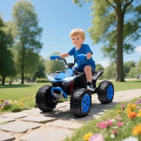 Quad Elettrico per Bambini, a 24V con 4 Ruote, Fari, Porta USB e Funzione MP3, 3-8 Anni, Blu