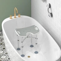 Sgabello da doccia con altezza regolabile e barra di sostegno a ventosa, 39-51,5 cm, Grigio