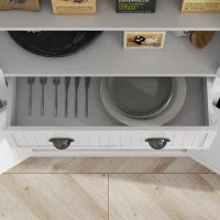 Credenza da Cucina Buffet con Ripiani Regolabili, 4 Ante e Grande Cassetto, 76 x 40 x 183 cm, Bianco