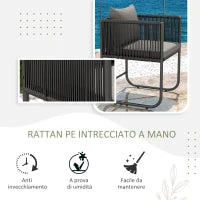 Set da Giardino 3 Pezzi in Rattan con 2 Sedie 50x51.5x67 cm e Tavolo 110x60x75 cm in Legno Composito