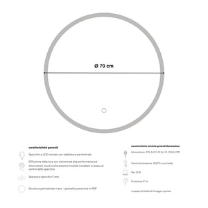 Specchio 5 mm tondo led interruttore touch struttura pvc pannello mdf *** misura Ã˜70, tonalità dimmerabile 2700-450...