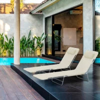 Set 2 Lettini Prendisole Pieghevoli con Schienale Reclinabile a 4 Livelli, Metallo e Tessuto a Rete, Beige