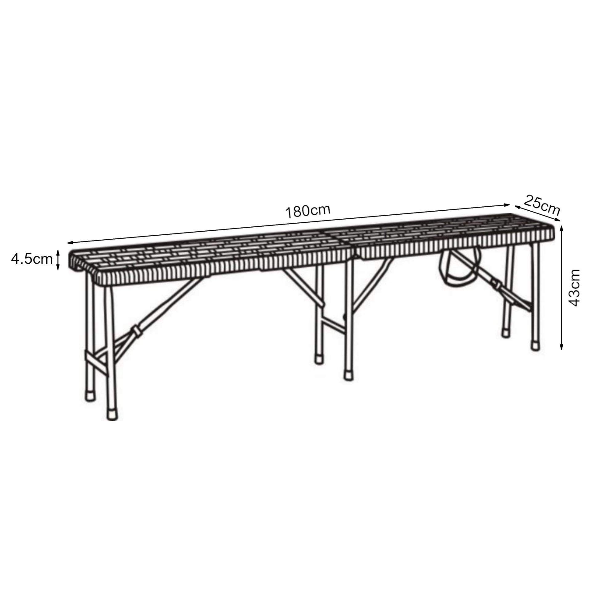 Set di 2 Panche Pieghevoli Mark 180 x 25 x 43 cm Nero Effetto Rattan [en.casa]