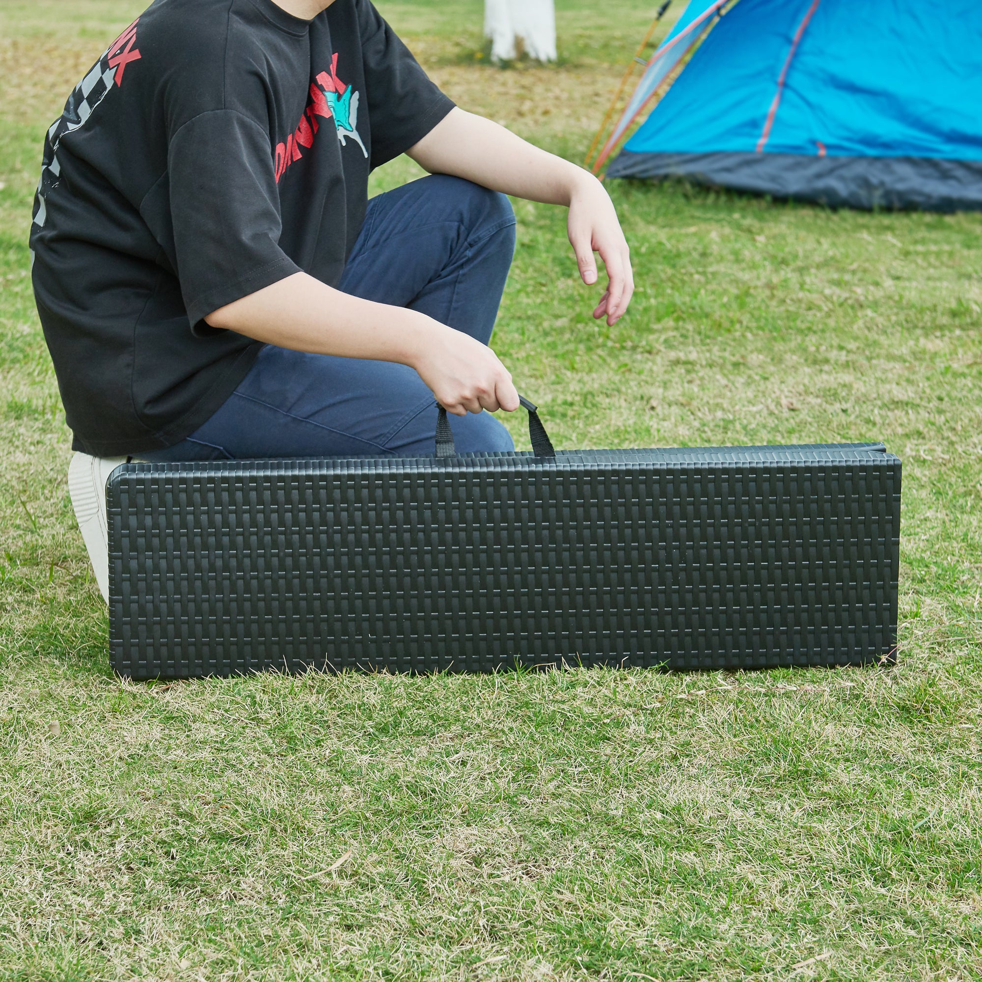 Set di 2 Panche Pieghevoli Mark 180 x 25 x 43 cm Nero Effetto Rattan [en.casa]