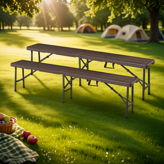 Set di 2 Panche Pieghevoli Lillestrøm 180x25x43 cm Marrone Effetto Legno [en.casa]