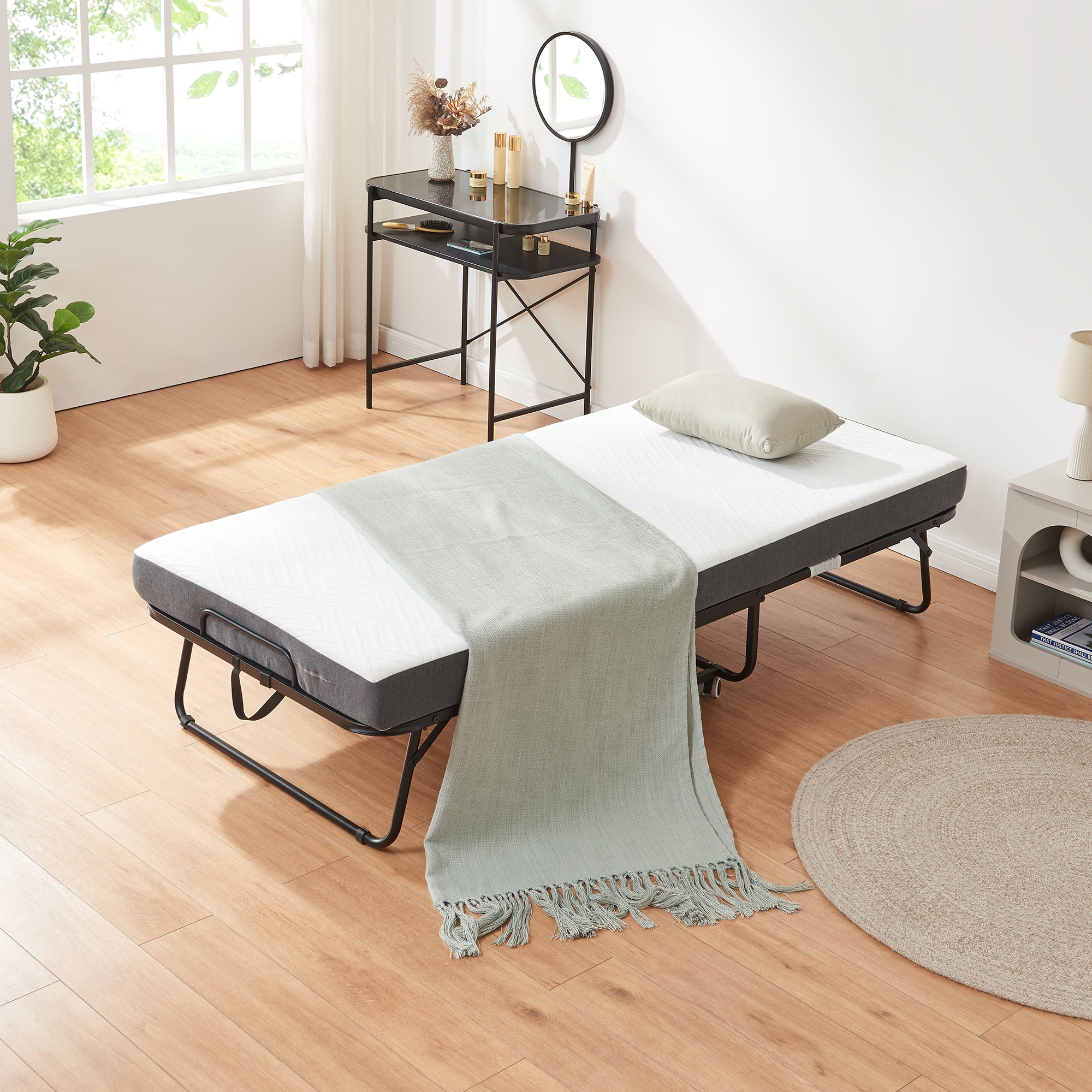 Letto Pieghevole Borjavle con Materasso in Schiuma a Memoria 90x200 cm Brandina Singola con Rotelle [en.casa]