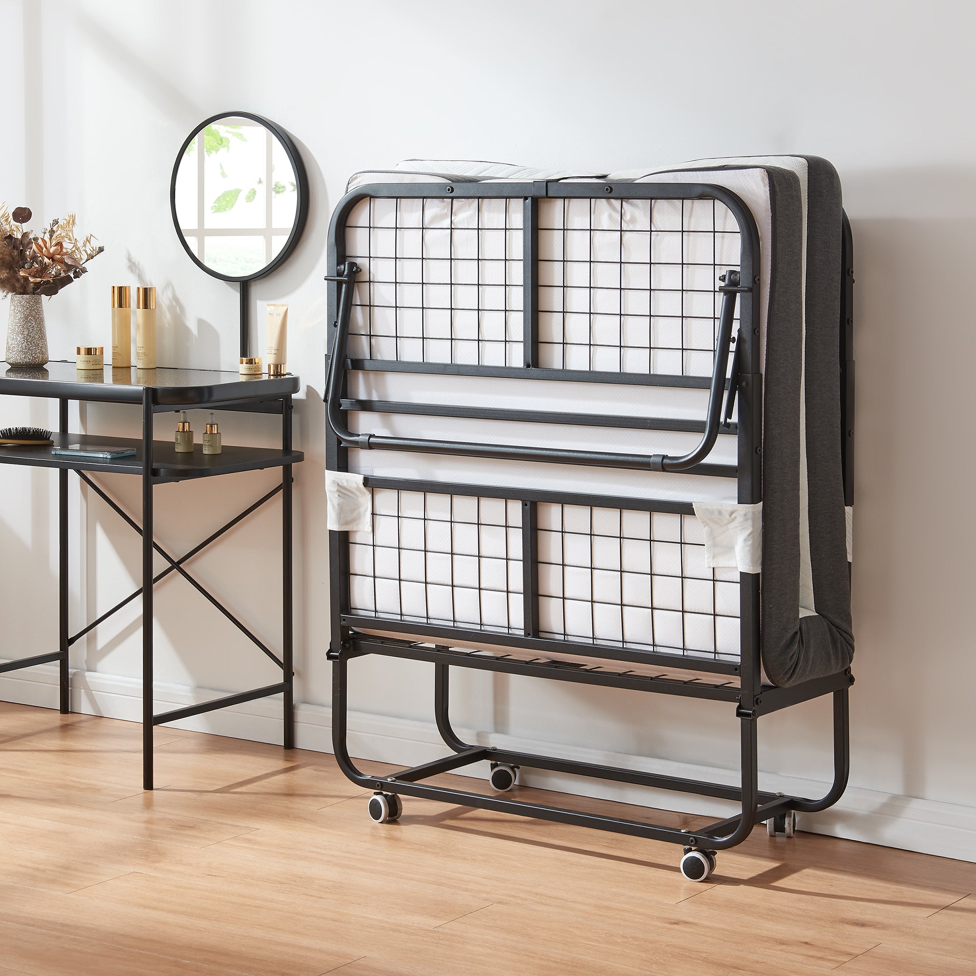 Letto Pieghevole Borjavle con Materasso in Schiuma a Memoria 90x200 cm Brandina Singola con Rotelle [en.casa]