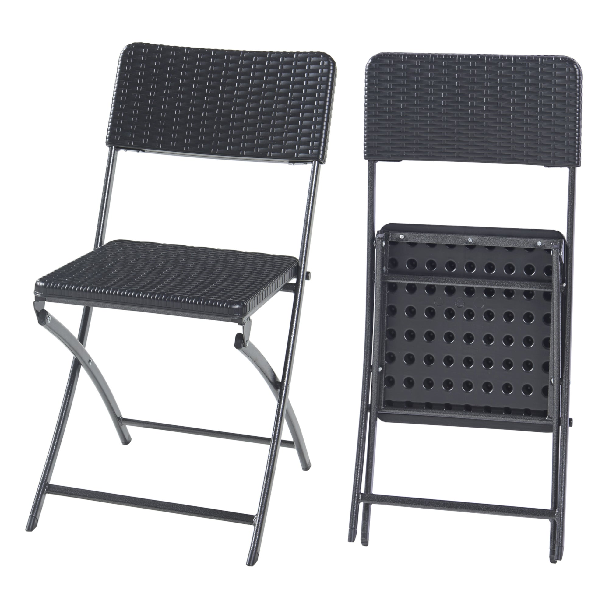 Set Mark di 2 Sedie Pieghevoli - Nero Effetto Rattan [en.casa]