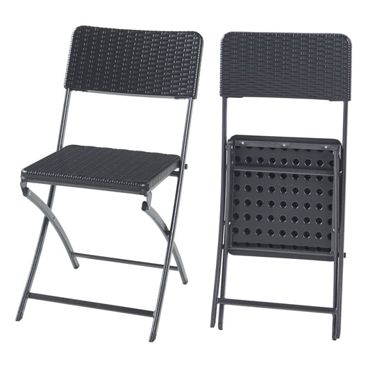 Set Mark di 2 Sedie Pieghevoli - Nero Effetto Rattan [en.casa]