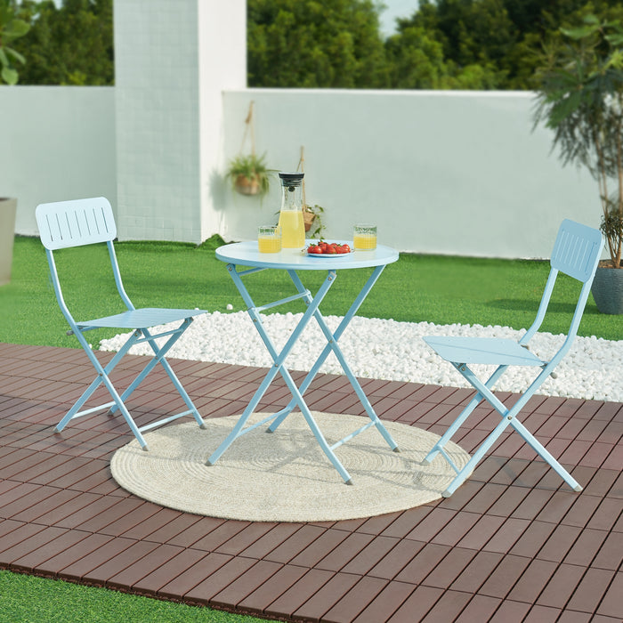 Tavolo Pieghevole Sande con Piano Rotondo - Azzurro [en.casa]