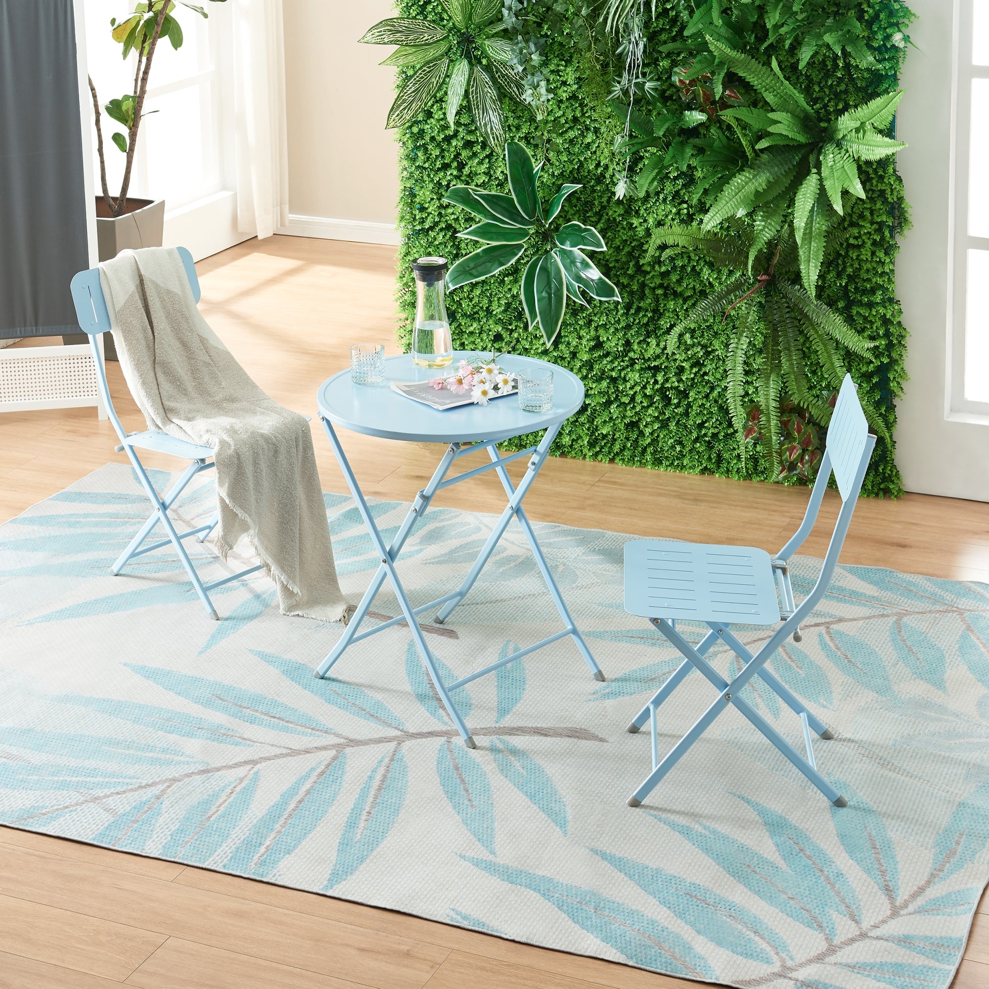 Tavolo Pieghevole Sande con Piano Rotondo - Azzurro [en.casa]