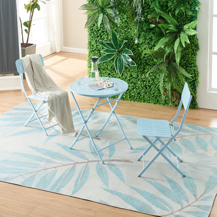 Tavolo Pieghevole Sande con Piano Rotondo - Azzurro [en.casa]